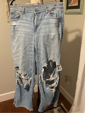 American Eagle Outfitters Low Rise Baggy Wide Leg Wash Distressed Women’s Jeans